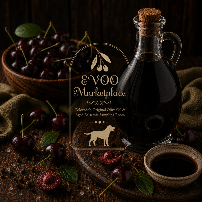 Black Cherry Dark Balsamic Vinegar bottle 375ml from EVOO Marketplace