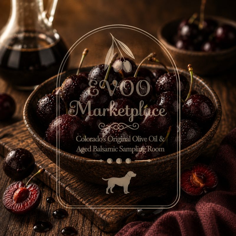 Black Cherry Dark Balsamic Vinegar bottle 375ml from EVOO Marketplace