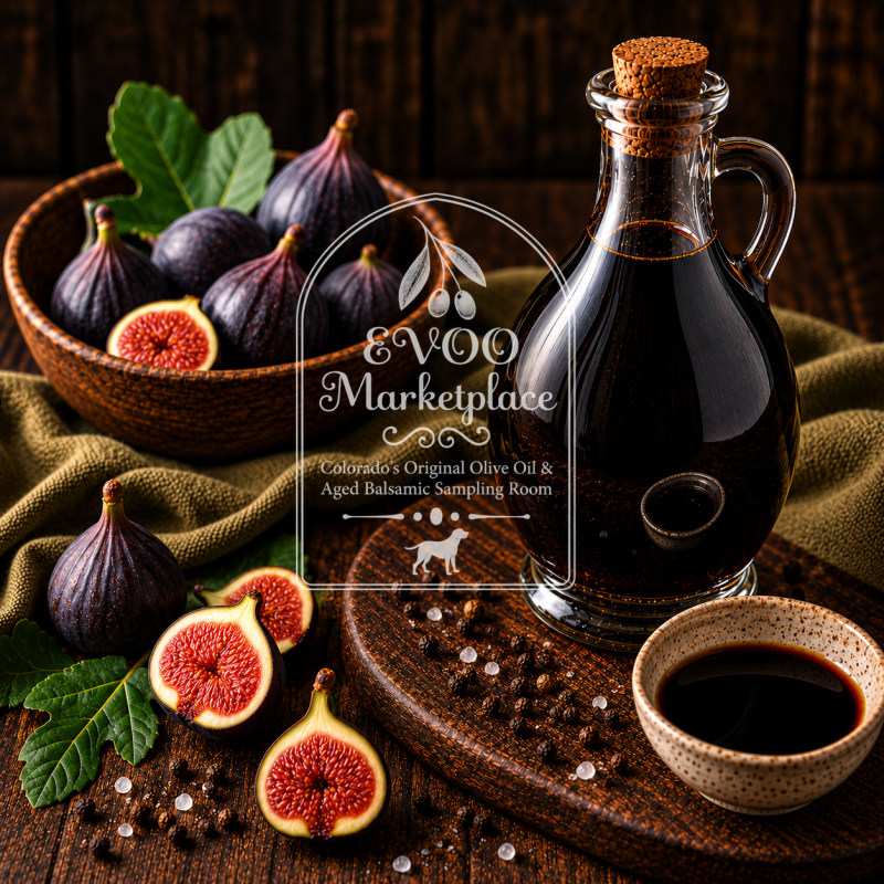 Black Mission Fig Dark Balsamic Vinegar bottle 375ml from EVOO Marketplace