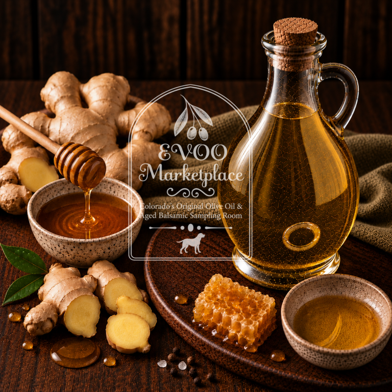 Honey Ginger White Balsamic from EVOO Marketplace for stir-fry sauces, rice bowls, marinades, and vinaigrettes