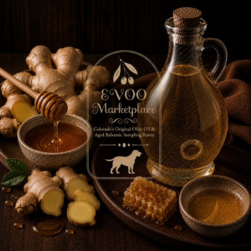 Honey Ginger White Balsamic from EVOO Marketplace for stir-fry sauces, rice bowls, marinades, and vinaigrettes