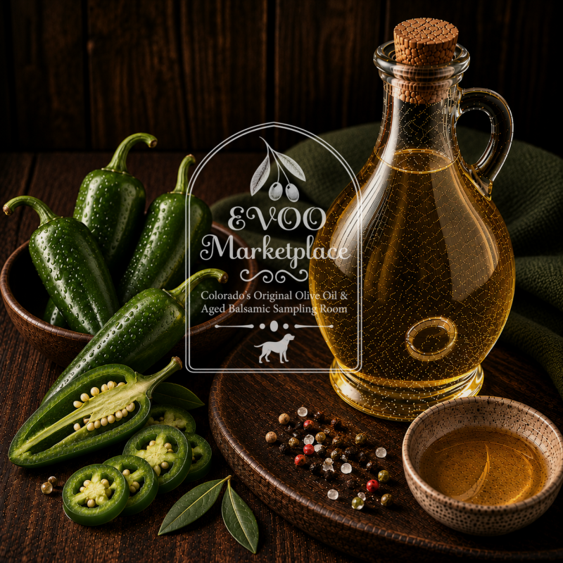 Jalapeño White Balsamic from EVOO Marketplace for guacamole, salsa, ceviche, marinades, and savory dressings
