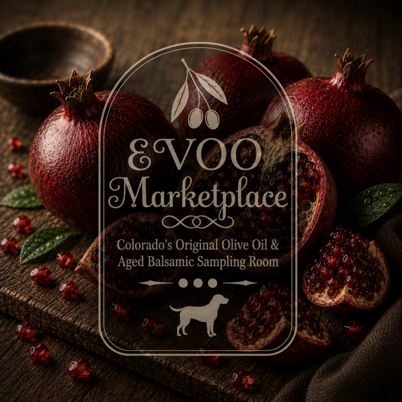 Pomegranate Infused Dark Balsamic Lamb Glaze Royale brushed on lamb and whisked into vinaigrette
