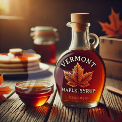Vermont Maple Infused Dark Balsamic vinegar bottle – maple balsamic glaze for BBQ ribs and sweet potatoes