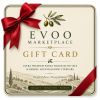 EVOO Marketplace premium digital gift card featuring elegant olive branch logo, red ribbon bow, and luxury olive oil and balsamic vinegar branding.