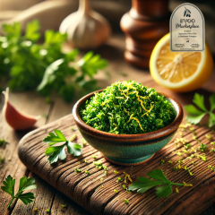 Milanese Gremolata Infused Olive Oil from EVOO Marketplace with lemon zest garlic parsley and mint flavor