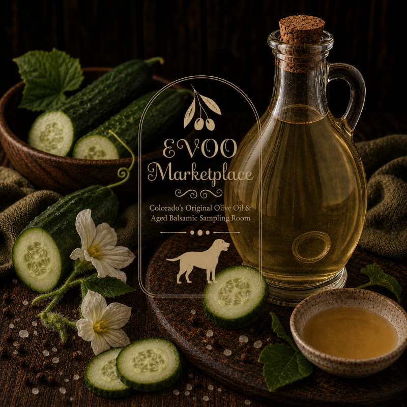 Suyo Cucumber White Balsamic vinegar bottle for salads seafood vinaigrettes and refreshing drinks
