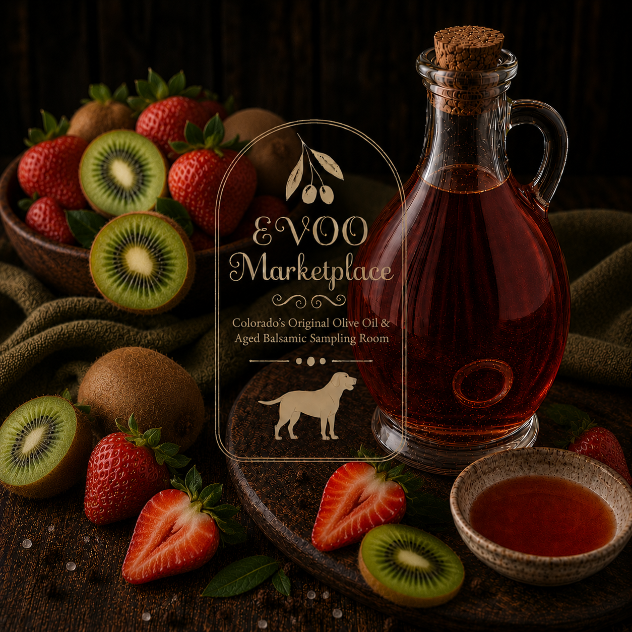 Strawberry Kiwi Rosé Balsamic vinegar bottle for salads spritzers fruit and vinaigrettes