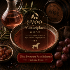 Ultra Premium Barrel Aged Rosé Balsamic vinegar drizzled over fresh berries and yogurt