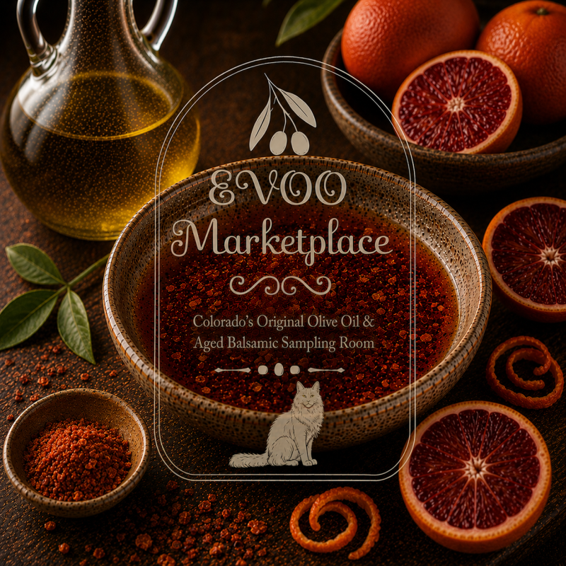 Blood Orange Olive Oil whole fruit fused olive oil from Tunisia by EVOO Marketplace