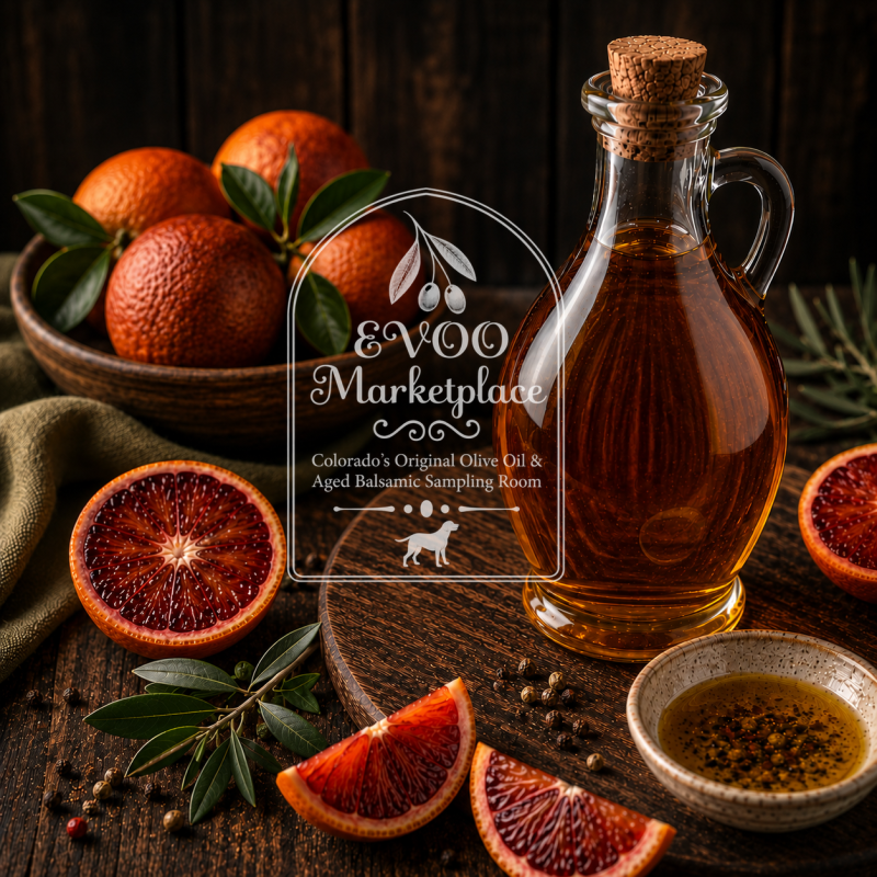 Blood Orange Olive Oil whole fruit fused olive oil from Tunisia by EVOO Marketplace