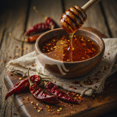 Hot Honey Vinegar from Italy by EVOO Marketplace specialty vinegar with golden honey sweetness and Calabrian chili heat