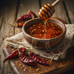 Hot Honey Vinegar from Italy by EVOO Marketplace specialty vinegar with golden honey sweetness and Calabrian chili heat